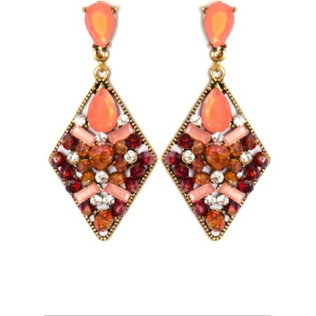 BRINCO LOSANGO PEDRAS E STRASS - ROSA