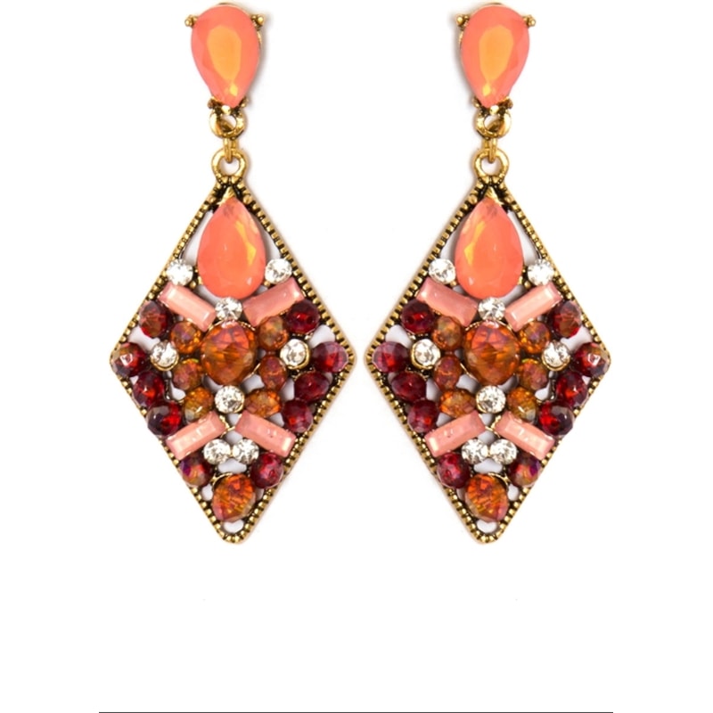 BRINCO LOSANGO PEDRAS E STRASS - ROSA