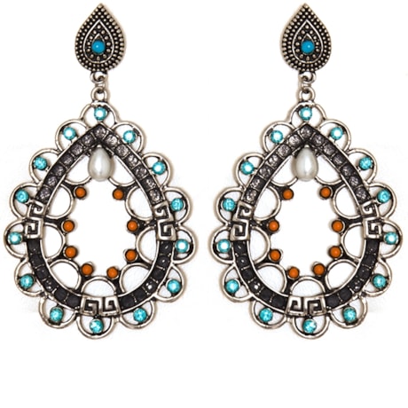 BRINCO PRATA VELHA GOTA C/ CRISTAIS - TURQUESA
