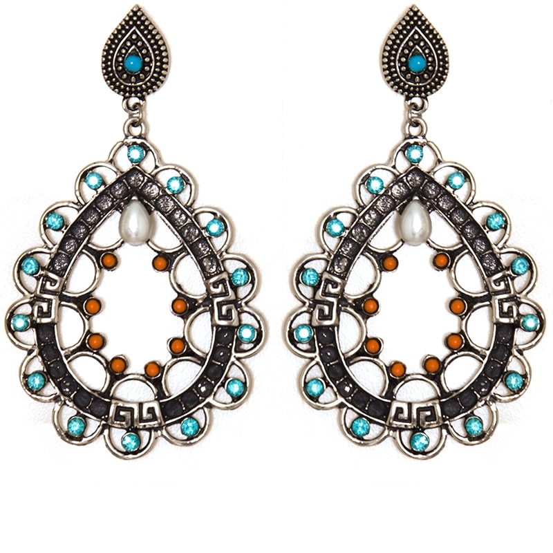 BRINCO PRATA VELHA GOTA C/ CRISTAIS - TURQUESA