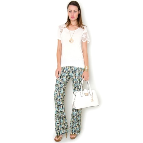 CALÇA ADRIANA FLARE CREPE ESTAMPADA - AZUL CALÇA ADRIANA FLARE CREPE ESTAMPADA - AZUL