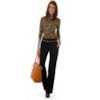 CALÇA FLARE EM MALHA PIQUET COM CINTO - PRETO