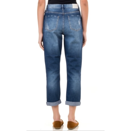 CALÇA JEANS CANTÃO RETA STONADA BARRA VIRADA - JEANS