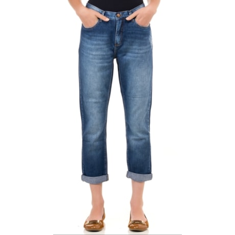 CALÇA JEANS CANTÃO RETA STONADA BARRA VIRADA - JEANS