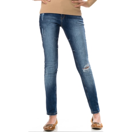 CALÇA JEANS CANTÃO SKINNY DESTROYED CINTURA MÉDIA - JEANS