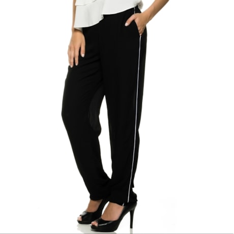 CALÇA JOGGER AMÍSSIMA CHIFFON LISTRA LATERAL - P&B