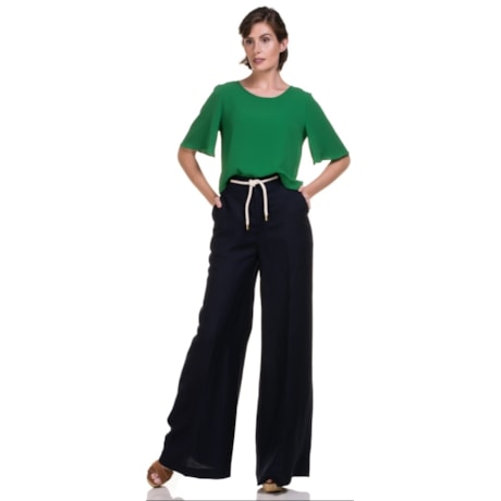 CALÇA PANTALONA ALPHORRIA  LINHO COM CORDÃO - MARINHO