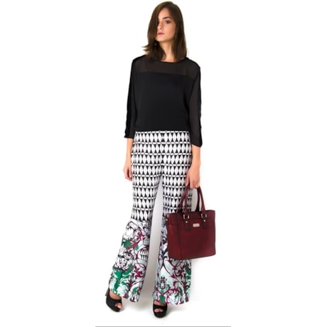 CALÇA PANTALONA CETIM GRÁFICO - P&B
