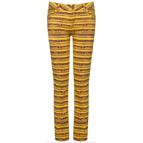 CALÇA SARJA FIVE POCKET ESTAMPA BAMBU - AMARELO CALÇA SARJA FIVE POCKET ESTAMPA BAMBU - AMARELO