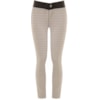 CALÇA SKINNY EM COURO COM FRENTE EM TECIDO GEOMÉTRICO - P&B
