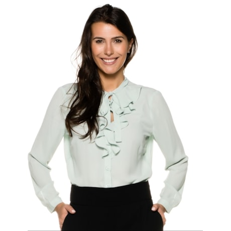 CAMISA AMÍSSIMA MANGA LONGA  GOLA LAÇO / BABADOS - VERDE