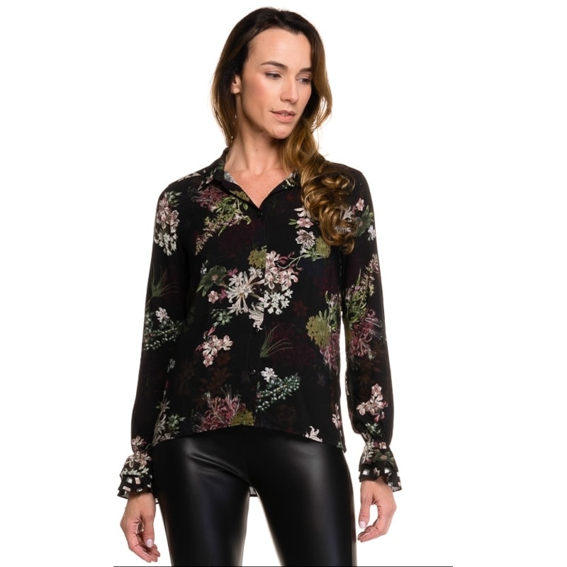 CAMISA BORDA BARROCA FLORAL - PRETO