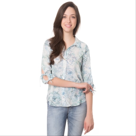 CAMISA  CHIFFON CAPITOLLIUM  FLORAL MANGA ABERTA - AZUL