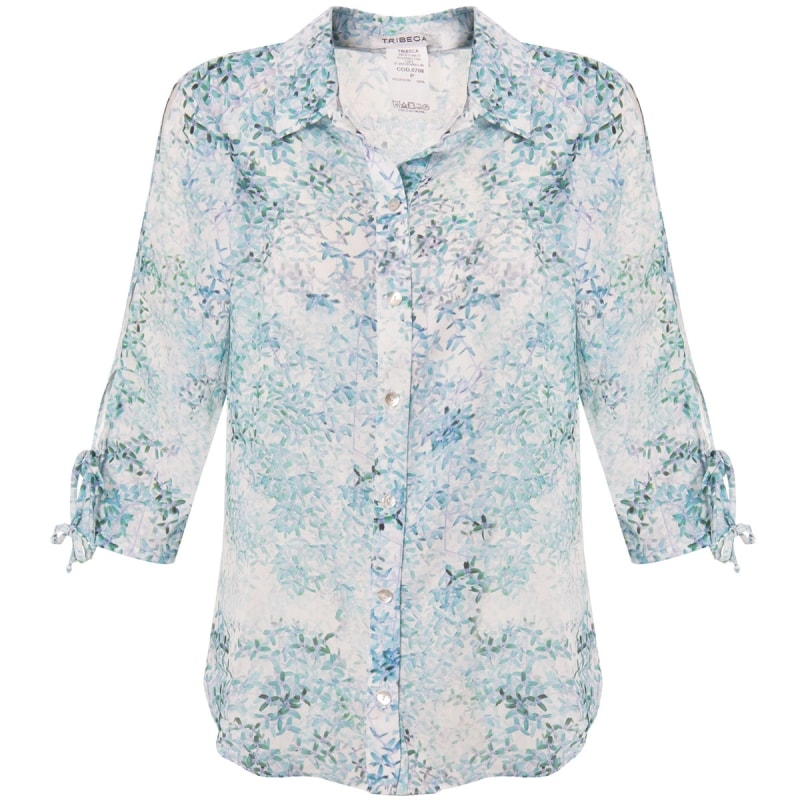 CAMISA  CHIFFON CAPITOLLIUM  FLORAL MANGA ABERTA - AZUL