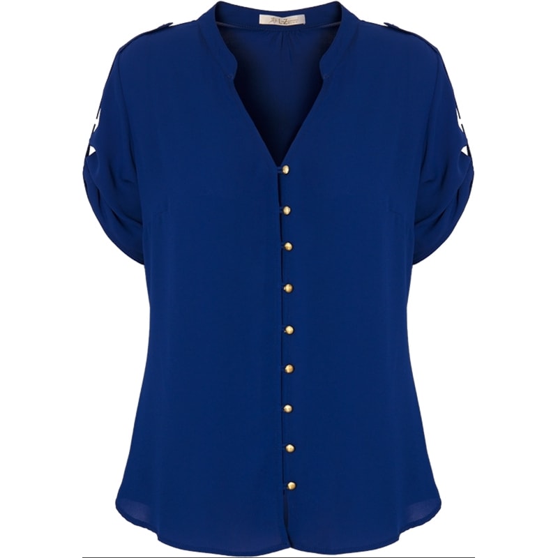 CAMISA CREPE BOTÕES EM METAL M/C - AZUL ROYAL