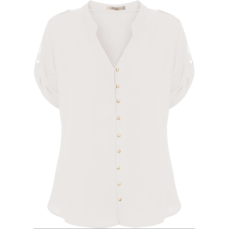 CAMISA CREPE BOTÕES EM METAL M/C - OFF WHITE