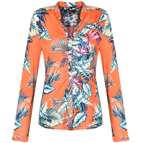 CAMISA MALHA FOLHAS MIX - LARANJA