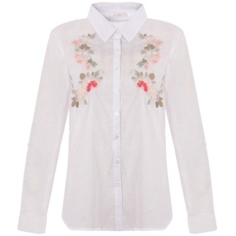 CAMISA VOIL CAPITOLLIUM BORDADO FLORES - BRANCO