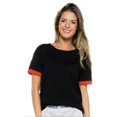 CAMISETA WALK TRENDY DETALHES COLOR - PRETO