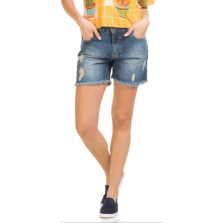 CANTÃO - BERMUDA JEANS BRUTO STONADA BARRA DESFIADA - JEANS