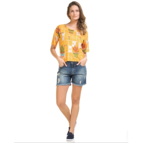 CANTÃO - BERMUDA JEANS BRUTO STONADA BARRA DESFIADA - JEANS
