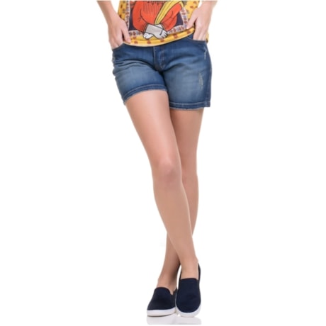 CANTÃO - BERMUDA JEANS STONADA DETALHES PUÍDOS - JEANS