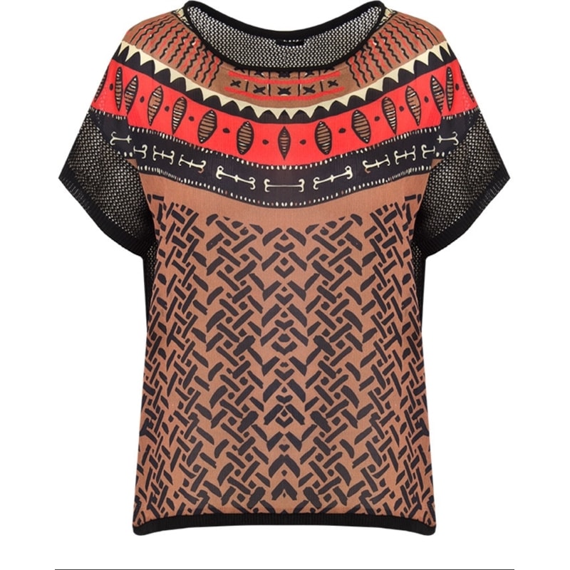 CANTÃO - BLUSA CHIFFON ESTAMPA ÉTNICA ANAUÊ COSTAS TRICOT - PRETO
