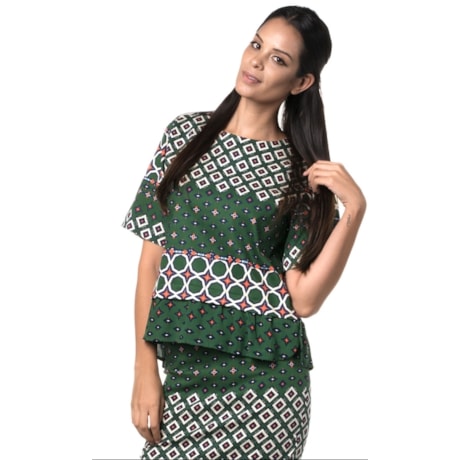 CANTÃO - BLUSA CROPPED AMPLA ESTAMPADA - VERDE