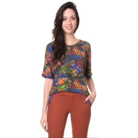 CANTAO - BLUSA ESTAMPA BETHANIA MANGA RAGLAN - AZUL