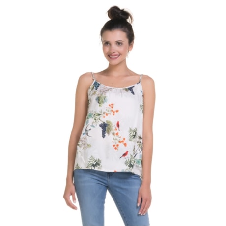 CANTÃO - BLUSA ESTAMPA TROPICAL ALÇAS FINAS - OFF WHITE