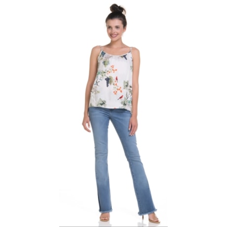 CANTÃO - BLUSA ESTAMPA TROPICAL ALÇAS FINAS - OFF WHITE