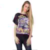 CANTÃO - BLUSA ESTAMPADA MAXI DETALHE BARRADO - AZUL