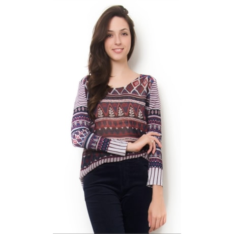 CANTÃO - BLUSA TOQUE DE SEDA MALHA M/L OCAS - AZUL CANTÃO - BLUSA TOQUE DE SEDA MALHA M/L OCAS - AZUL