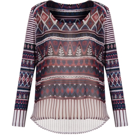 CANTÃO - BLUSA TOQUE DE SEDA MALHA M/L OCAS - AZUL CANTÃO - BLUSA TOQUE DE SEDA MALHA M/L OCAS - AZUL