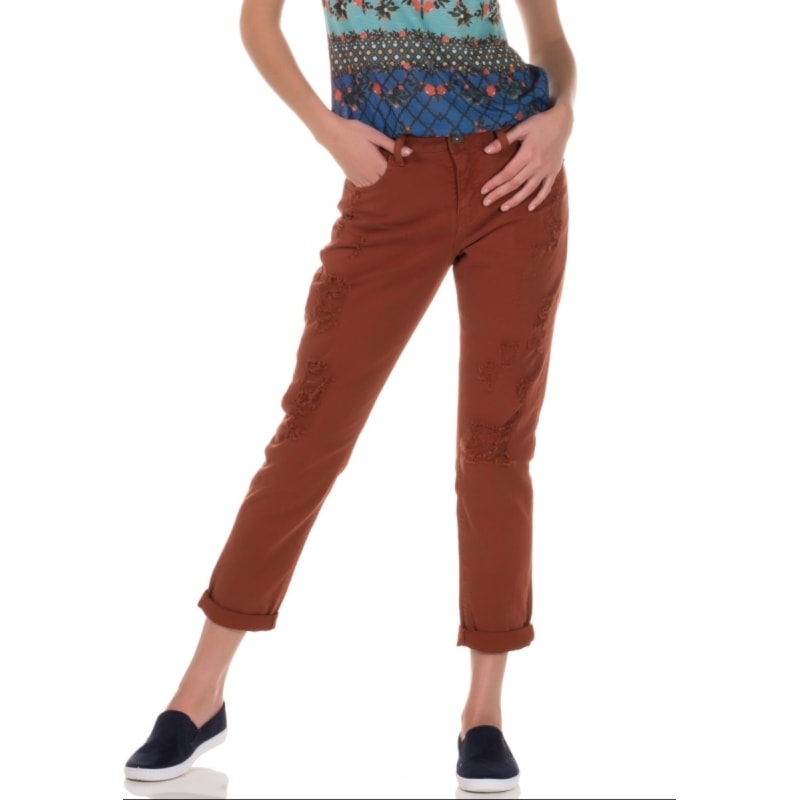 CANTÃO - CALÇA SARJA COLOR BOYFRIEND RASGADA - TERRACOTA