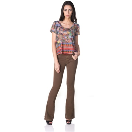 CANTÃO - CALÇA SARJA FLARE COLOR COMFORT - CHOCOLATE