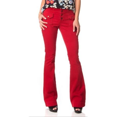 CANTÃO - CALÇA SARJA FLARE DETALHE BOTÕES - VERMELHO