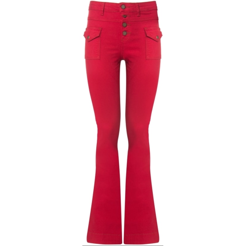 CANTÃO - CALÇA SARJA FLARE DETALHE BOTÕES - VERMELHO