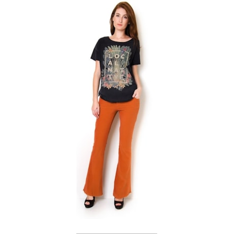 CANTÃO - CAMISETA EM MALHA ESTONADA ESTAMPA NATIVE M/C - PRETO