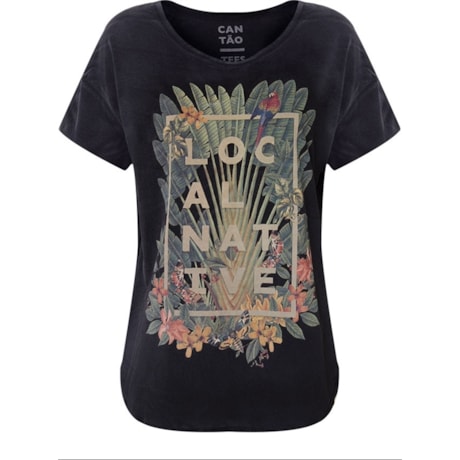 CANTÃO - CAMISETA EM MALHA ESTONADA ESTAMPA NATIVE M/C - PRETO