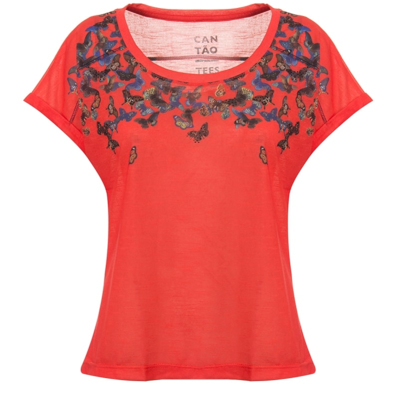 CANTÃO - CAMISETA T-SHIRT SILK BORBOLETINHAS - VERMELHO
