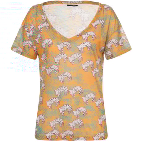 CANTÃO - CAMISETA T-SHIRT SILK CÃO DECOTE V - LARANJA