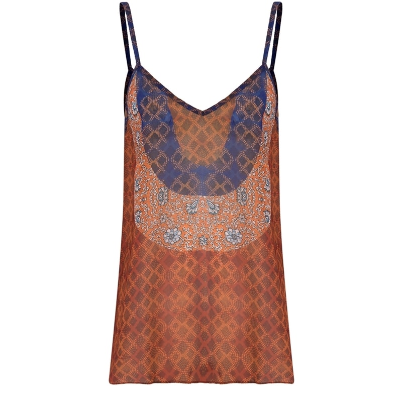 CANTÃO - REGATA CHIFFON SILK PATCHWORK - TELHA