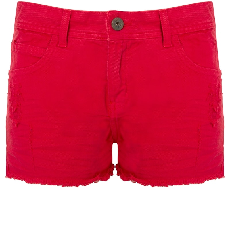 CANTÃO - SHORTS SARJA COLOR BARRA DESFIADA C/ ABERTURA LATERAL - VERMELHO
