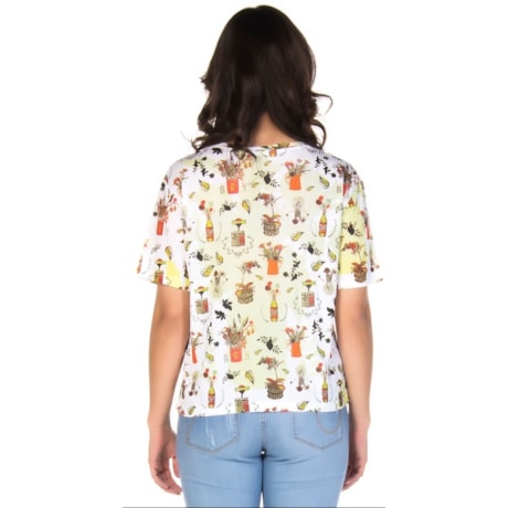 CANTÃO - T-SHIRT CROPPED ESTAMPA FLORICULTURA - BRANCO
