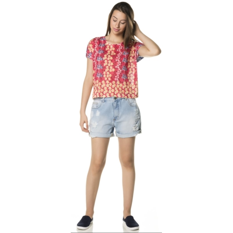 CANTÃO - T-SHIRT CROPPED ESTAMPADA AMPLA - VERMELHO