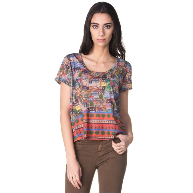 CANTÃO - T-SHIRT CROPPED ESTAMPADA COM APLICAÇÃO - VERDE