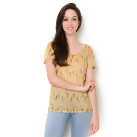 CANTÃO - T-SHIRT ESTAMPA CACTOS - AMARELO