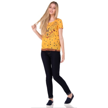 CANTÃO - T-SHIRT ESTAMPA GARDEN BORDADO - AMARELO