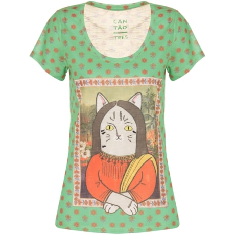 CANTÃO - T-SHIRT ESTAMPA MONA CAT - VERDE